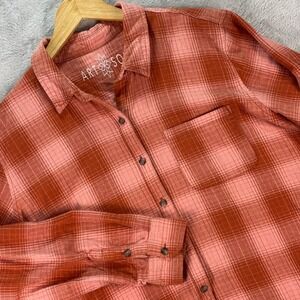 Western Jolene Graphic Shacket Rust Plaid Oversized Button Up Shirt Women's L